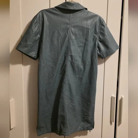7 For All Mankind Faux Leather Shirt Dress Button Down Teal Size S - Picture 6 of 10